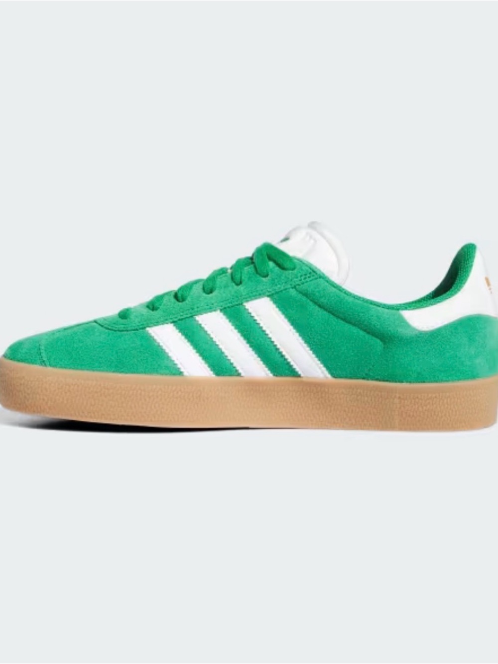 adidas Green Suede Sneaker with White Stripes and Gum Sole